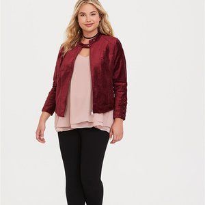 Torrid LATTICE VELVET MOTO JACKET